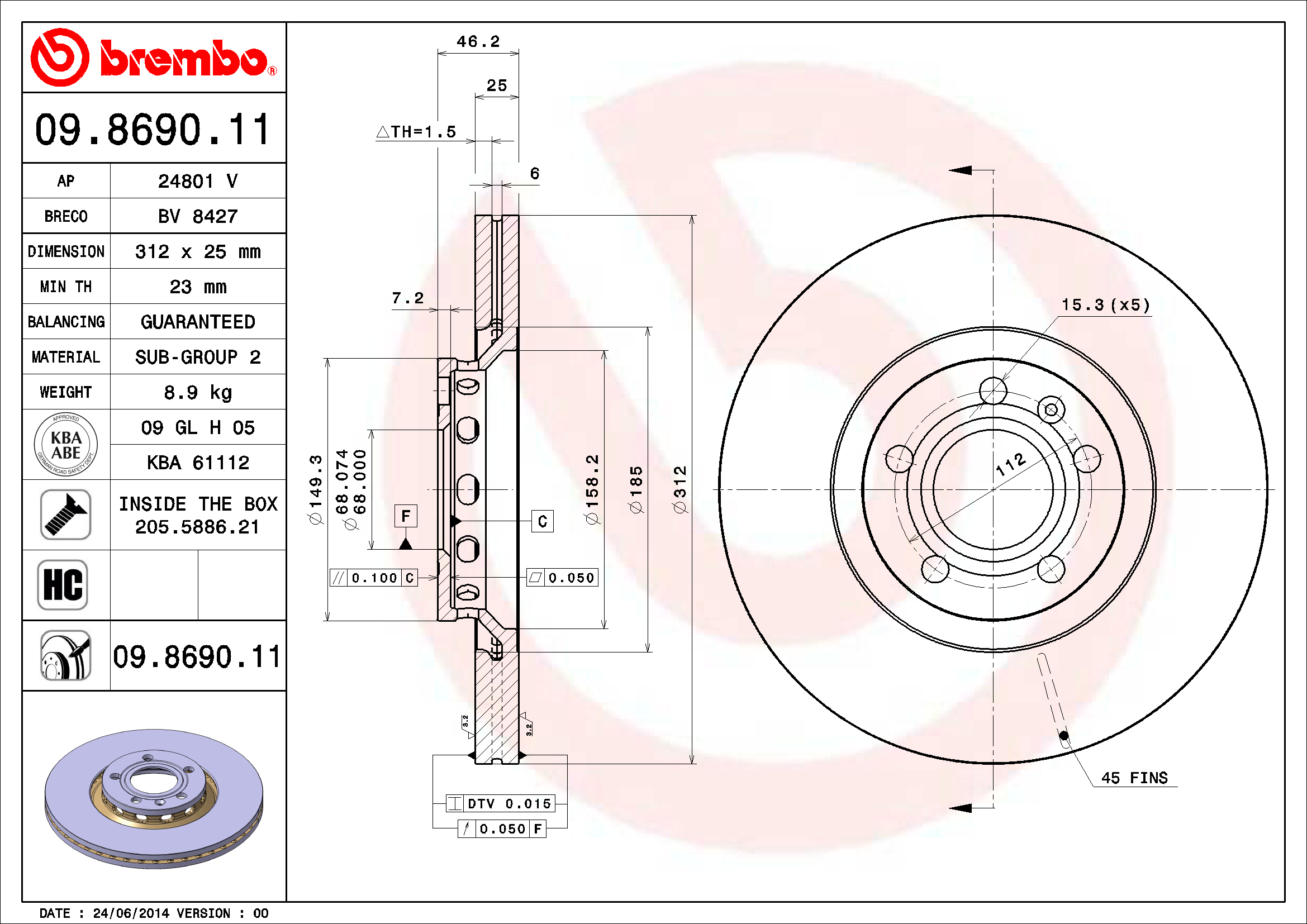 Audi Brembo Disc Brake Rotor - Front (312mm) 8E0615301R